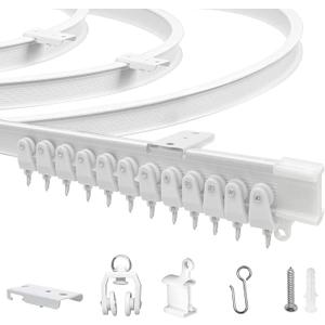 Flexible Bendable Ceiling Curtain Track, 9.8ft (3m) Curved, PVC, Metal, Plastic & Stainless Steel, White, Ceiling Mounted