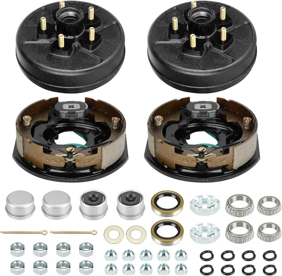 SEHNSUCHT Trailer Electric Brake Drum Kit, One Pair of 5 hole on 5" Bolt Circle Brake Drum with 10" x2-1/4" Maual Adjusting Electric Brakes for 3500 lbs Axles, Replacement 10" Brake Hub Drum Assembly
