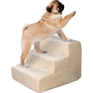 3-Step Pet Stairs - Nonslip Foam Dog and Cat Steps with Removable Zippered Microfiber Cover - 2-Tone Design for Home or Vehicle Use by PETMAKER (Tan)
