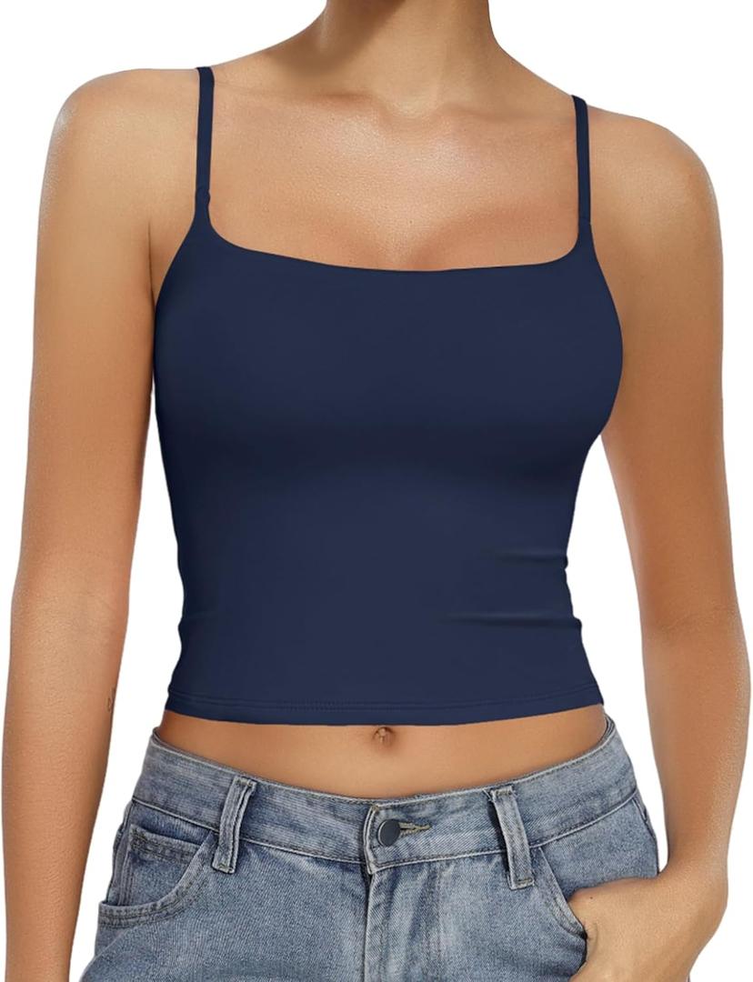 Avidlove Camisole Tank Tops for Women Square Neck Spaghetti Straps Double Lined Y2K Going Out Cami Top (X-Small, Navy)