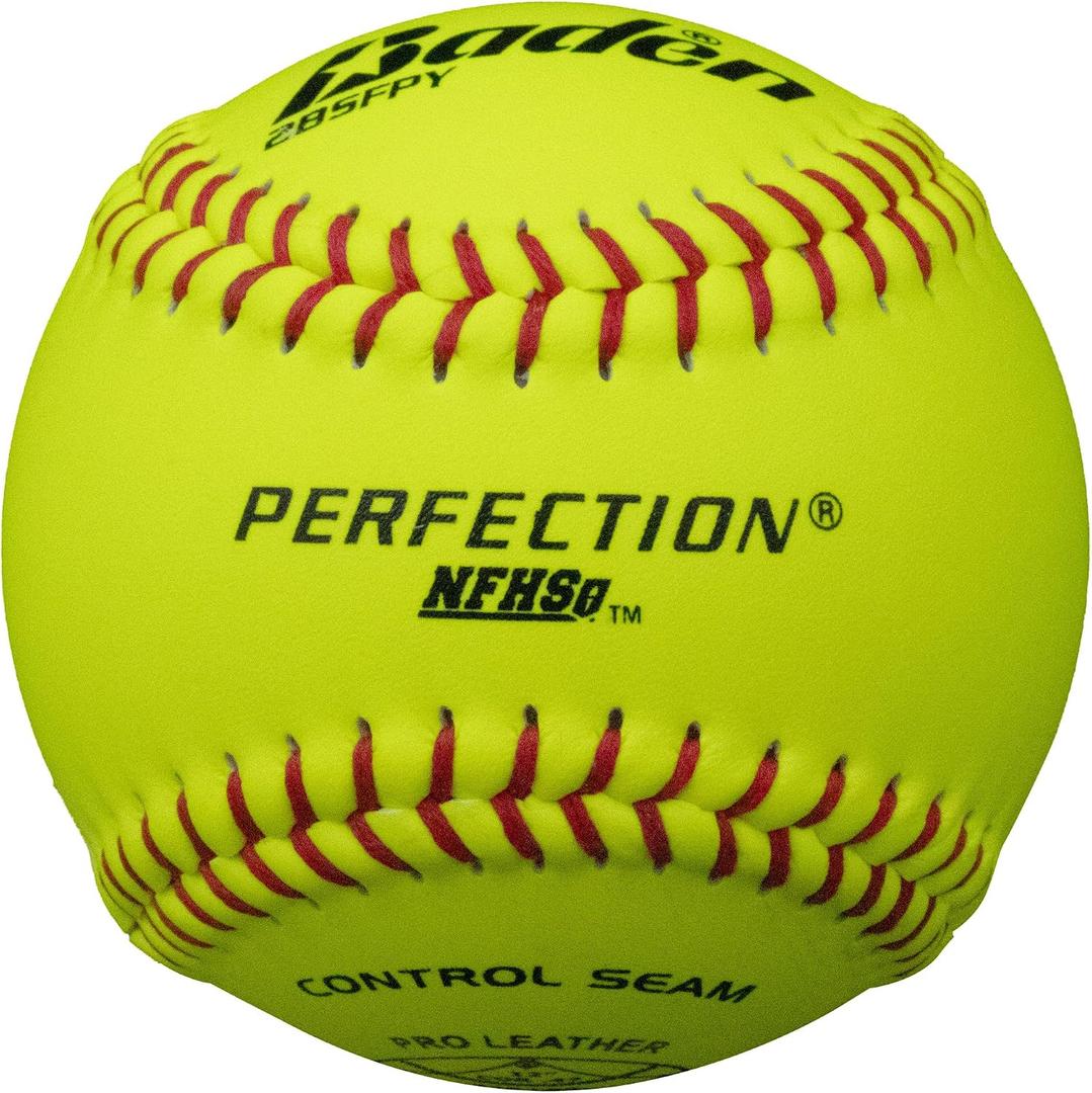 Baden Perfection Game Fastpitch Softballs | 12" Ball | Yellow Pro Leather Softballs for Fastpitch Play | One Dozen