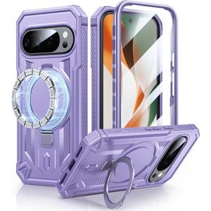 FNTCASE for Google Pixel 10-Pro-XL Case: for 9 Pro XL Case with Ring Holder Magnetic Kickstand Military Grade Shockproof Protective Rugged Cell Phone Cover 5G - 6.8 Inch (Purple)