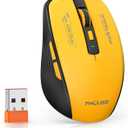 Wireless Mouse (Bluetooth & 2.4GHz USB) with Forward/Backward Side Keys, Silent Click, Ergonomic Portable AA Battery Mice for Laptop/Mac/iPad - Office & Travel Use, Yellow & Black
