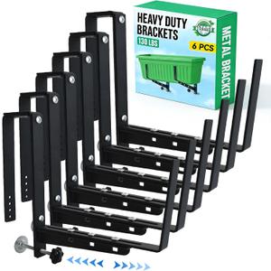 Halatool Window Box Brackets, 6 Pack Adjustable Flower Planter Box Brackets, Heavy Duty No Drill Window Box Brackets with 75 lb Capacity for Outdoor Railings, Balcony, Porch, Fence, and Garden