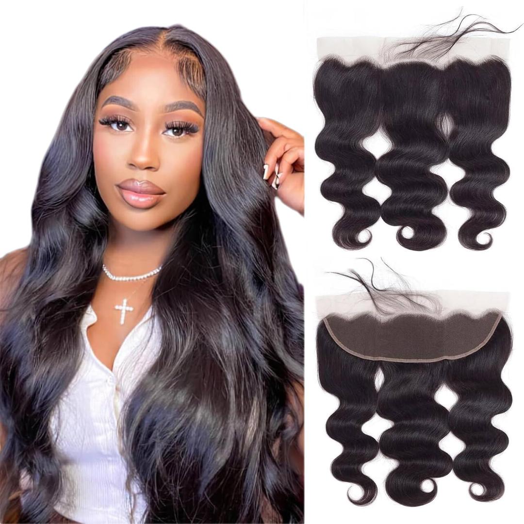 13x4 Lace Frontal Closure Body Wave Ear to Ear HD Lace Frontal 14 Inch Brazilian Human Hair Closure Free Part 150% Density Body Wave Hair Extensions Pre Plucked Natural Black