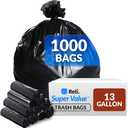 Reli. 13 Gallon Trash Bags | 1000 Bags | Black | Tall Kitchen | Strong | Garbage