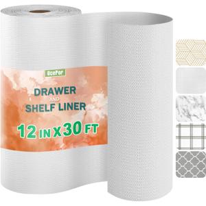 OcePor Non-Adhesive Drawer and Shelf Liner 12IN x 30FT, Non Slip Cabinet and Cupboard Liner, Kitchen Cabinet Liners for Shelves,Waterproof Drawer Shelf Liners for Cabinets/Bathroom Cupboard, White