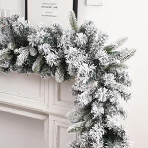 6 FT Snow Flocked Christmas Garland, Artificial Snow Flocked Christmas Decorations, White Winter Frosted Holiday Pine Wreath, Flexible PVC Garland for Mantel, Front Door, Window