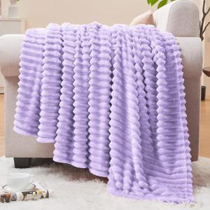 BEDELITE Fleece Throw Blanket for Couch  3D Ribbed Jacquard Soft and Warm Decorative Fuzzy Blanket  Cozy, Fluffy, Plush Lightweight Pastel Lilac Throw Blankets for Bed, Sofa, 50x60 inches