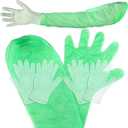 Honeydak 30 Pairs Field Dressing Gloves Disposable Deer Gutting Hunting Cleaning Gloves with Long and Short Mitten Combo PVC (Green)