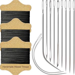 VONEEDL Upholstery Repair Kit: Waxed Sewing Thread (3 Rolls - Black Color) & Heavy Duty Needles (11 PCS) for Leather, Canvas & Quilting Thread