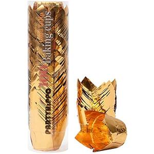 Party Hippo Gold Tulip Cupcake Liners 100 Pcs Baking Paper Cups Holders Greaseproof Muffin Cases Wrappers for Wedding Birthday Party Baby Shower (Gold)