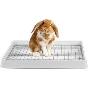 PODOO Rabbit Litter Box  Training Potty Tray for Guinea Pig & Small Pets  Spacious Grid Pan with Low Entrance, Easy-Clean & Odor-ResistantHelps Keep a Clean Cage and Reduce Mess