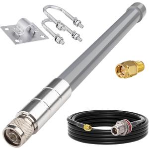 2.4GHz WiFi Antenna 5 dBi, Omni Antenna Fiberglass N-Male Connector + 10FT Low Loss YMR240 Cable (RPSMA), IP67 Waterproof for Wireless Routers, Access Points, Signal Boosters
