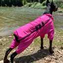 Lovelonglong Waterproof Dog Raincoat 4-Leg Full Body Dog Rain Suit with Reflective Strips & Leash Opening, Outdoor Dog Jacket for Rainy Weather, 4XL