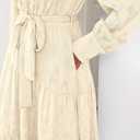 dowerme Women's Casual Dresses 2025 Fall Fashion Long Sleeve Button Up Floral Print Belted Tiered Boho Maxi Party Dress (Beige, M)