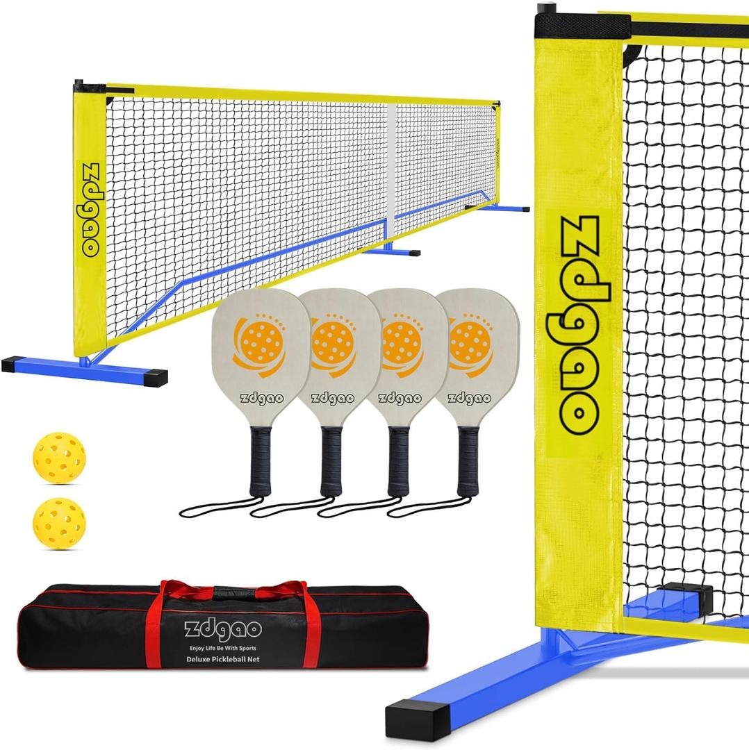 Pickleball Net Set for Driveway, 22FT Regulation Size Pickleball Net with Paddles Set of 4, Outdoor Pickleballs and Carry Bag for Driveway, Weather Resistance Strong Steel Frame (Blue)