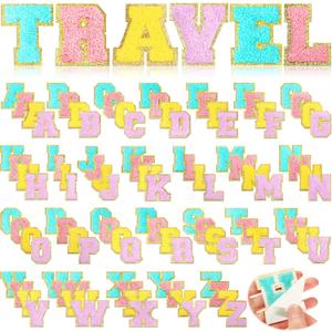 Jutom 104 Pcs Self Adhesive Chenille Letter Patches Chenille Stick on Embroidered Patch for Clothing Jackets Backpacks Hats(Classic,Purple, Sky Blue, Pink, Yellow)