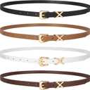JASGOOD Women Skinny Leather Belt for Pants Jeans Ladies Thin Waist Belt for Dress (Suit for waist size 27"-31", A-black+brown+white+coffee)