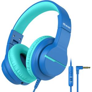 iClever Kids Headphones for School/Travel with Safe Volume 74/85dBA, HS19 Stereo Sound Over-Ear Headphones for Kids with Mic FunShare, Foldable 3.5mm Wired for iPad/Computer