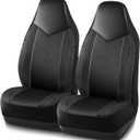 PIC AUTO Leather Car Seat Covers, Sports Carbon Fiber & Mesh Design, High-Back Two Front Set, Waterproof Automotive Seat Covers, Airbag Compatible, Universal Fit for Most Cars (Black & Black)