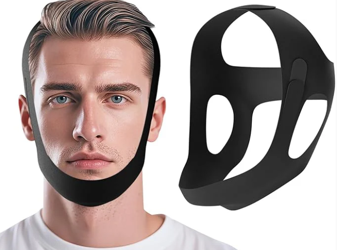 OHELEEP Anti Snore Chin Strap for CPAP Users, Snore Stopper Adjustable, Chin Strap for Sleeping Comfortable Stop Snoring Solution, Anti Snoring Devices Breathable and Reusable, Black, M