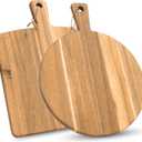 Acacia Wood Cutting Board 2 Pack with Handle, Wooden Charcuterie Board Large Paddle Carving Chopping Board Set, Serving Tray for Cheese Meat Fruit Pizza Bread Baking
