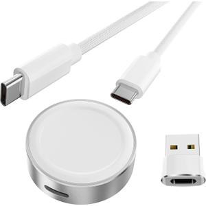 Basesailor Magnetic Charger Adapter for Apple Watch 11 10,5W USB C Wireless Charger Dock,Multi Charging Kit with Type C Cable & USB A Converter for iWatch Series 9 8 7 SE Ultra,42 46 44mm, Silver