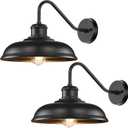 17.25 Outdoor Wall Light Fixtures 2-Pack, Farmhouse Black Barn Lights, Gooseneck Exterior Lighting Fixtures Wall Mounted, Porch Lights Waterproof, Anti-Rust Outdoor Lights for House Garage Entryway