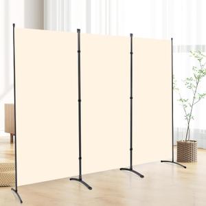 3 Panel Folding Privacy Screens, 6 FT Tall Wall Divider with Metal Frame, Freestanding Room Divider for Office Bedroom Study (3 Panel, Beige)