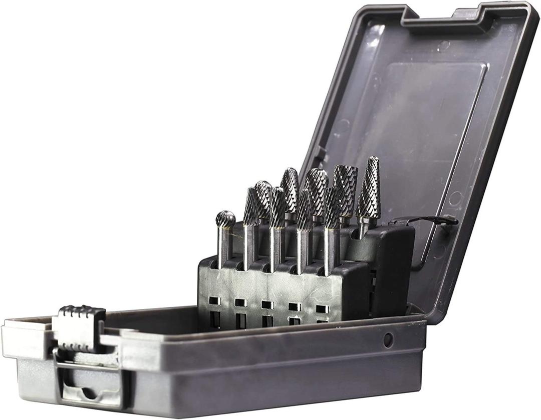 Carbide Burrs Set 10pcs Double Cut Solid Carbide Rotary Burr Set 1/4" Shank Die Grinder Bits for Steel,Metal Carving, Polishing,Engraving,Drilling