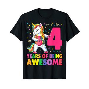 4 Year Old Gifts Unicorn Flossing 4th Birthday Girl Party T-Shirt, Black 