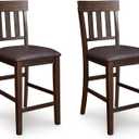 Signature Design by Ashley Haddigan Upholstered Barstool, 2 Count, Slat Back Design, Cushioned Seat, Wood, 25.5" H, Dark Brown