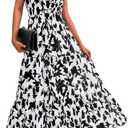 BTFBM Women Summer Dresses Casual Sleeveless Floral Maxi Dresses (White, XXL)