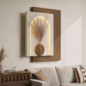 Large 3D LED Wall Art Decor for Living Room, Modern Minimalist Textured Lighted Artwork for Walls, Neutral Beige Brown Paintings Wall Decor for Hallway, Dining Room, Bedroom, Office Aesthetic