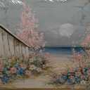 Coastal Pink Beach Canvas Art - Large 40x20 Inch Ocean Wall Decor
