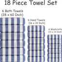 18 Pcs Blue Stripe Bath Towel Set with Hanging Loop-6 Bath Towels,6 Hand Towels,6 Washcloths Soft Family Towels Set Bathroom Towel Highly Absorbent Quick Dry Shower Towel for Beach Chair Spa Gym Hotel