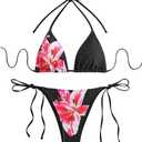 SEGT Women's 2 Piece Floral Print Halter Neck Tie Bikini Set Triangle String Thong Swimsuit Summer Bathing Suits for Women, M