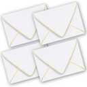 AZAZA 5x7 Envelopes for Invitations, 50 Pack, White, Gold Border, V-Flap, Self-Seal
