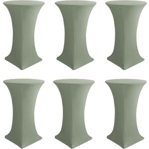 Cocktail Table Covers-Spandex Round High Top Table Cloths 6 Pack 32x43 Inch-Sage Stretch Fitted Bar Tall Tablecloth for Pub Bistro Highboy Party Event Banquet Height Folding Satnding Tables