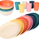 18pcs Wheat Straw Dinnerware Sets, Unbreakable dish Set Reusable Plates, Bowls, and Cups Set dishes Dishwasher Microwave Safe for Kitchen Outdoor Travel Camping (Macron Color)