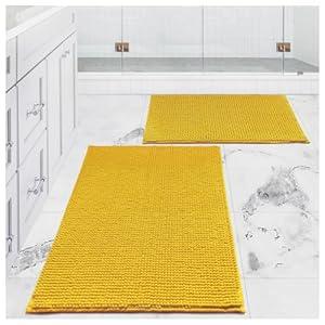Civkor Bath Mat Rug, Comfy Chenille Non Slip Bathroom Mats Rugs with Soft & Absorbent Shag, Machine Washable, Bath Rug for Bathroom Set of 2, Light Orange/Coral, 31x20 and 24x16 Inch