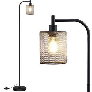 BoostArea Industrial Floor Lamp, Standing Lamp with Hanging Iron Mesh Lamp Shade, 6W LED Bulb, Whole Metal Farmhouse Floor Lamp with Foot Switch, Rustic Floor Lamps for Living Room Bedroom, Black