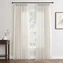 90 Inch Pinch Pleated Linen Curtains 2 Panel Set for Living Room Natural Cream Thick Linen Textured Drapes 90 Inches Long Pinch Pleat Drapes Birch Ivory Semi Sheer Curtain for Dining Bedroom Office