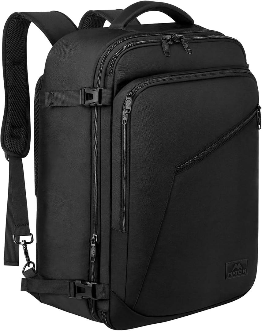 MATEIN Carry on Backpack, Extra Large Travel Backpack Expandable Airplane Approved Weekender Bag for Men and Women, Water Resistant Lightweight Daypack for Flight 40L, Black, XL