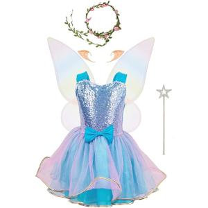 Augwindy Fairy Costume for Girls Princess Tutu Dress with Butterfly Wing Halloween Costume Girls 3-10T