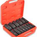1/2" Impact Socket Set,14 Piece 6 Point Impact Set,Standard Impact Socket,SAE Sizes(3/8,7/16, 1/2, 9/16, 5/8, 11/16, 3/4, 13/16, 7/8, 15/16, 1, 1-1/16, 1-1/8, 1-1/4'') Deep Socket Set 1/2 Drive