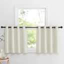 NICETOWN Natural Linen Room Darkening Curtain Valances for, Grommet Faux Linen Blend Short Curtains Thermal Insulated Window Tiers for Kitchen Over Sink, W52 x L30, Set of 2