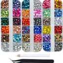 Massive Beads 1600pcs+ Flatback Glass Hotfix Iron On Rhinestones Crystal for DIY Making with 1 Tweezer & 1 Picking Pen for Shoes, Clothes, Face Art, Bags, Manicure (34-Colors, SS 20)