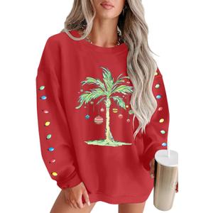 FAYALEQ Christmas Sweatshirt Women Christmas Tree Shirt Xmas Vacation Graphic Casual Long Sleeve Pullover Tops Blouse
